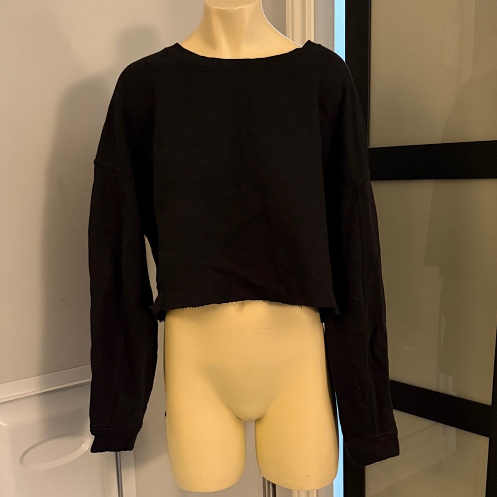 Zara Black Cropped Crewneck Top